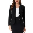 thumbnail image 1 of INSPIRE CHIC Women's Collarless Long Sleeve Button Contrast Color Business Blazer Black S, 1 of 5