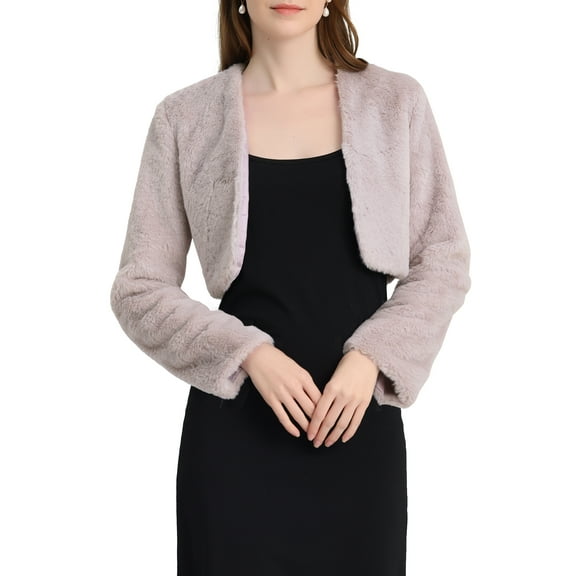 INSPIRE CHIC Women's Collarless Long Sleeve Open Front Faux Fur Shrug Cropped Coat XS Light Purple
