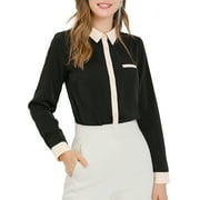 INSPIRE CHIC Women's Color Block Button Down Long Sleeve Work Shirt M Black