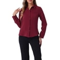 thumbnail image 1 of INSPIRE CHIC Women's Color Block Button Down Long Sleeve Work Shirt XL Solid Wine Red, 1 of 6