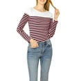 thumbnail image 1 of Allegra K Women's Color Block Long Sleeve Striped Causal T-Shirt, 1 of 6