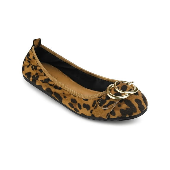 BLISSFUL STEP Women's Round Toe Comfortable Slip on Ballet Flats Leopard (Size 6.5)