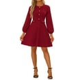thumbnail image 1 of INSPIRE CHIC Women's Contrast Button Decor Long Sleeve Wear-to-Work Dress M Red, 1 of 6
