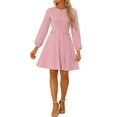 thumbnail image 1 of INSPIRE CHIC Women's Contrast Button Decor Long Sleeve Wear-to-Work Dress XL Pink, 1 of 6