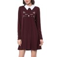 thumbnail image 1 of Allegra K Women's Contrast Collar Long Sleeve Above Knee Dress M Burgundy, 1 of 8