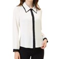 thumbnail image 1 of INSPIRE CHIC Women's Contrast Collar Long Sleeve Office Button Down Shirt L White, 1 of 6
