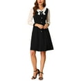 thumbnail image 1 of Allegra K Women's Contrast Collar Long Sleeves A-Line Button Decor Short Dress, 1 of 6
