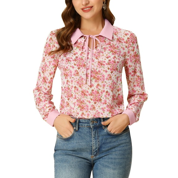 INSPIRE CHIC Women's Contrast Color Collar See Through Floral Tops