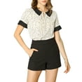 thumbnail image 1 of INSPIRE CHIC Women's Contrast Doll Collar Short Sleeves Polka Dots Tops Blouses XS Beige, 1 of 7