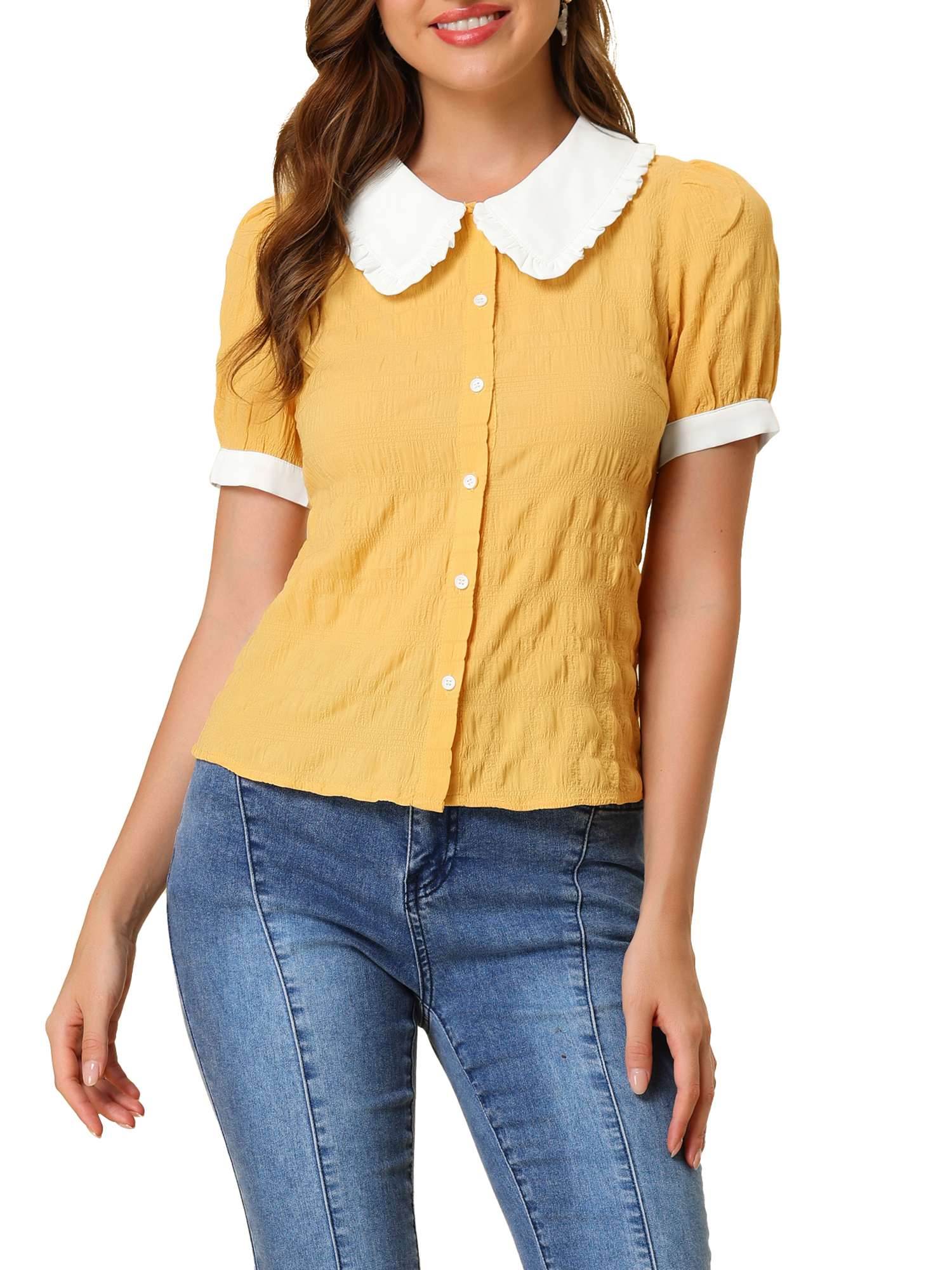 yellow peter pan collar shirt womens