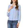 thumbnail image 1 of Allegra K Women's Contrast Peter Pan Collar Gingham Long Sleeve Button Front Shirt, 1 of 6