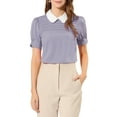thumbnail image 1 of Allegra K Women's Contrast Peter Pan Collar Puff Short Sleeve Pleated Blosue, 1 of 6