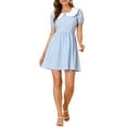 thumbnail image 1 of INSPIRE CHIC Women's Contrast Peter Pan Collar Puff Sleeve Fit and Flare Above Knee Dress XS Blue, 1 of 7