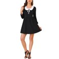 thumbnail image 1 of Allegra K Women's  Contrast Peter Pan Collar Tie Front Decor Puff Long Sleeves Midi Dress, 1 of 6