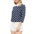 thumbnail image 1 of INSPIRE CHIC Women's Contrast Peter Pan Collar Top 3/4 Sleeves Blouse Shirts L Blue, 1 of 9