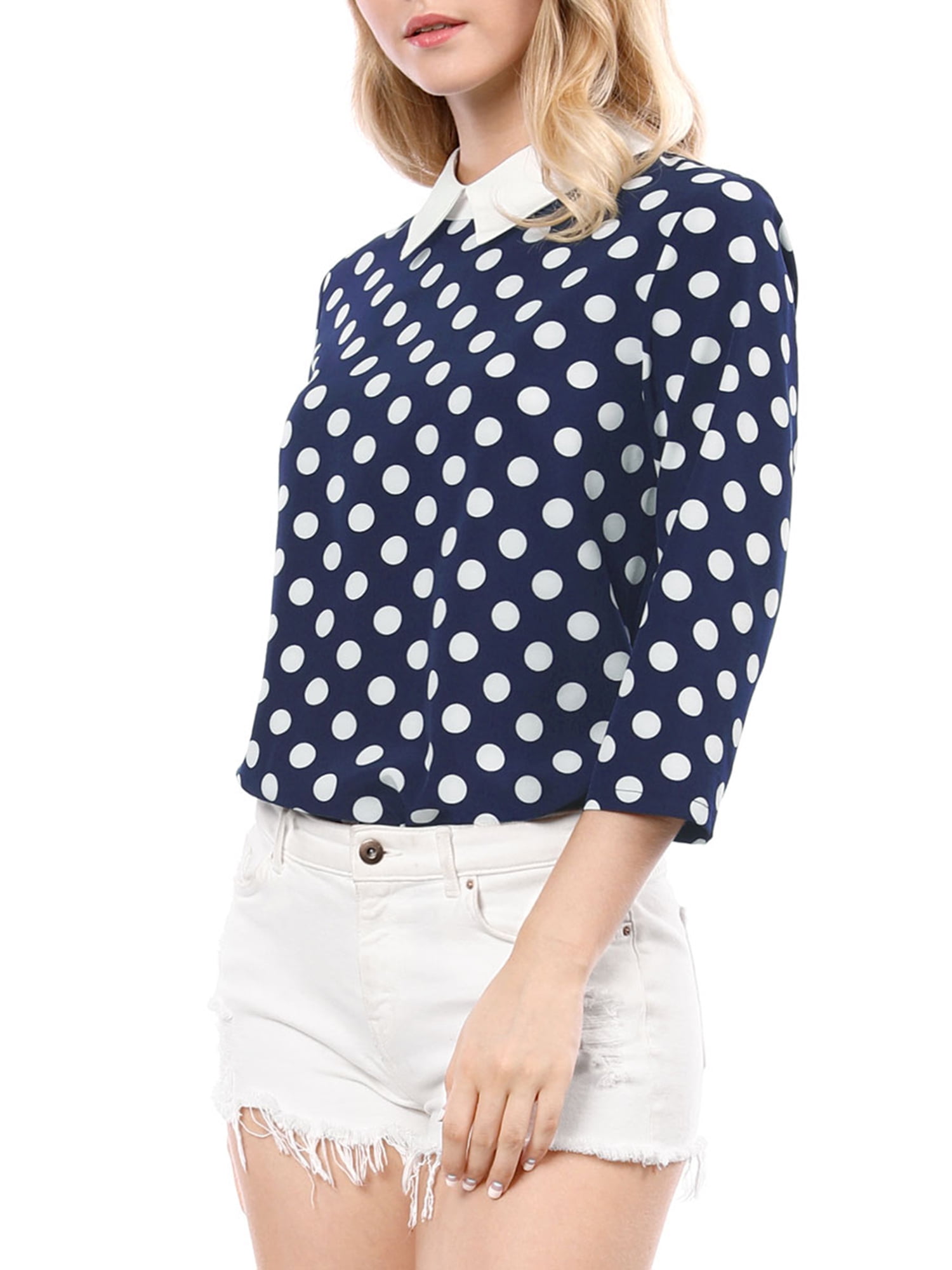 Allegra K Women's Retro Polka Dot A-Line Dress - Peter Pan Collar & Long Sleeve