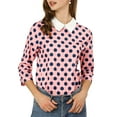 thumbnail image 1 of INSPIRE CHIC Women's Contrast Peter Pan Collar Top 3/4 Sleeves Blouse Shirts XS Pink, 1 of 9