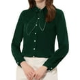 thumbnail image 1 of INSPIRE CHIC Women's Contrast Stitch Bow Tie Collar Long Sleeve Elegant Work Office Button Front Shirt Green XS, 1 of 5