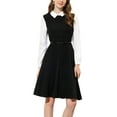 thumbnail image 1 of INSPIRE CHIC Women's Contrast Turn Down Collar Long Sleeve Button Belt Shirt Dress XS Black White, 1 of 6