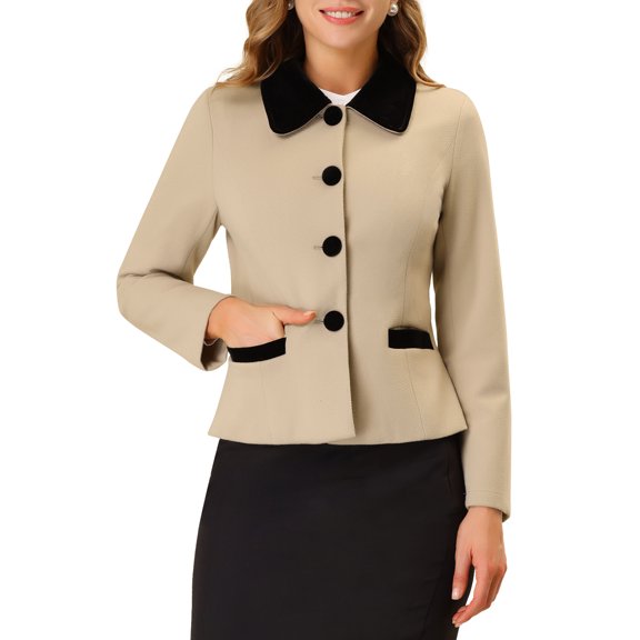 INSPIRE CHIC Women's Contrast Turn Down Collar Pocket Single Breasted Winter Peacoat S Camel
