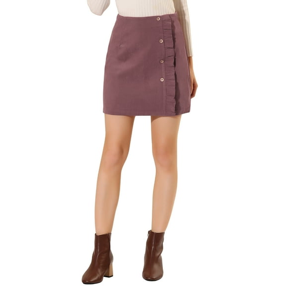 INSPIRE CHIC Women's Skirt Corduroy High Waist Button Decor A Line Mini Skirt L Dark Pink