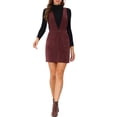 thumbnail image 1 of INSPIRE CHIC Women's Corduroy Overall V Neck Strap Mini Pinafore Dress with Pockets M Dark Red, 1 of 5