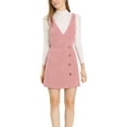 thumbnail image 1 of INSPIRE CHIC Women's Corduroy V Neck A-Line Mini Overall Pinafore Dress L Pink, 1 of 5