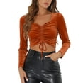 thumbnail image 1 of INSPIRE CHIC Women's Costum Velvet Square Neck Drawstring Puff Long Sleeve Crop Top, 1 of 6