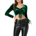 thumbnail image 1 of INSPIRE CHIC Women's Costum Velvet Square Neck Drawstring Puff Long Sleeve Crop Top, 1 of 6