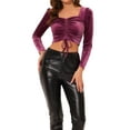 thumbnail image 1 of INSPIRE CHIC Women's Costum Velvet Square Neck Drawstring Puff Long Sleeve Crop Top XL Fuchsia, 1 of 7