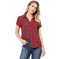 INSPIRE CHIC Women's Plaid Shirts Point Collar Button Down Blouses XS Red