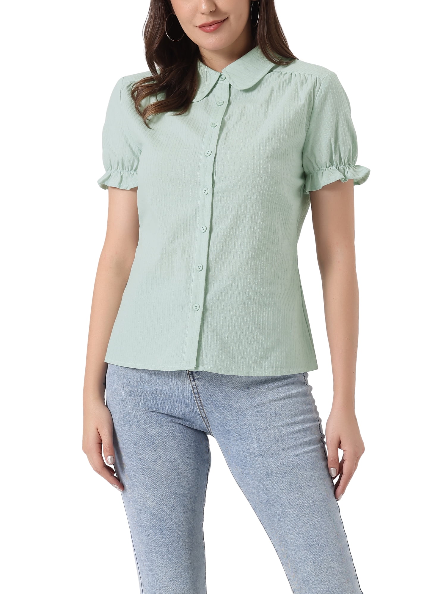 Allegra K Women's Cotton Skater Shirt Dress - Button-Down Collar, Flared Fit, Dark Green - View #6
