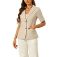 thumbnail image 1 of INSPIRE CHIC Women's Blazer Button Lapel Collar Short Sleeves Spring Summer Wear-to-Work Blazer XS Khaki, 1 of 6