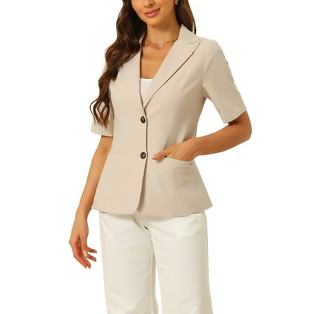 INSPIRE CHIC Women's 2 Piece Suit Set Notched Lapel Blazer Layered Dress Outfit XS Khaki