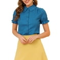 thumbnail image 1 of INSPIRE CHIC Women's Chic Tops Peter Pan Collar 1950s Vintage Button Down Cotton Blouses 3XL Ocean Blue, 1 of 7