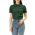 thumbnail image 1 of INSPIRE CHIC Women's Chic Tops Peter Pan Collar 1950s Vintage Button Down Cotton Blouses L Dark Green, 1 of 6