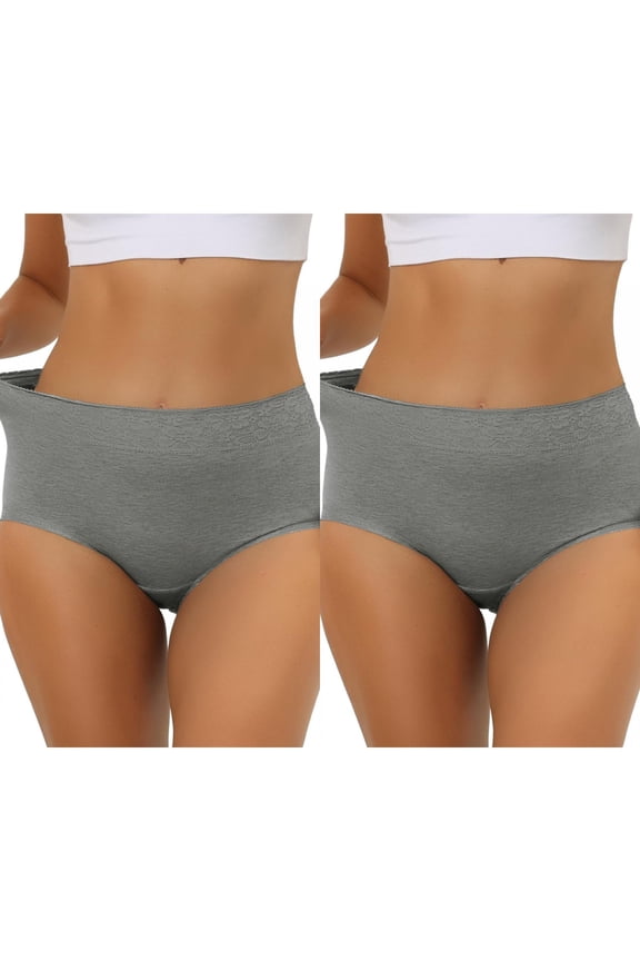 Women's Cotton Underwear High-Rise Lace Trim Tummy Control Full Coverage Brief 2 Packs XL Gray4