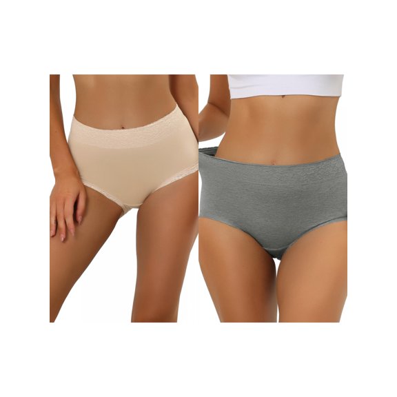 NOMADIC NOOK Women's Cotton Underwear High-Rise Lace Trim Tummy Control Full Coverage Brief 2 Packs L Gray4
