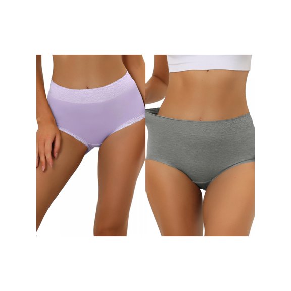 NOMADIC NOOK Women's Cotton Underwear High-Rise Lace Trim Tummy Control Full Coverage Brief 2 Packs M Gray1