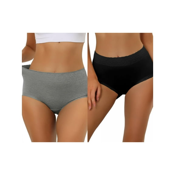 NOMADIC NOOK Women's Cotton Underwear High-Rise Lace Trim Tummy Control Full Coverage Brief 2 Packs S Gray2