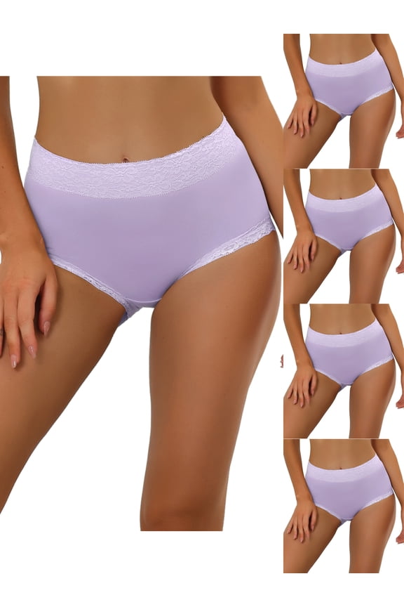 Women's Cotton Underwear High-Rise Lace Trim Tummy Control Full Coverage Brief 5 Packs