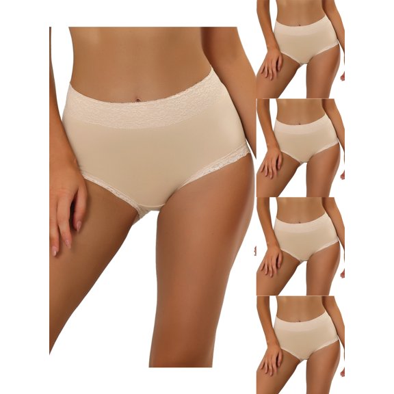 NOMADIC NOOK Women's Cotton Underwear High-Rise Lace Trim Tummy Control Full Coverage Brief 5 Packs