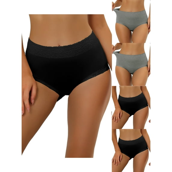 NOMADIC NOOK Women's Cotton Underwear High-Rise Lace Trim Tummy Control Full Coverage Brief 5 Packs