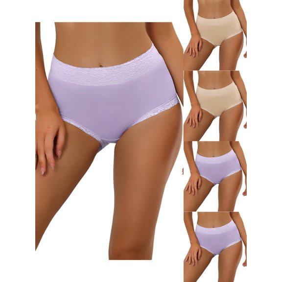 NOMADIC NOOK Women's Cotton Underwear High-Rise Lace Trim Tummy Control Full Coverage Brief 5 Packs