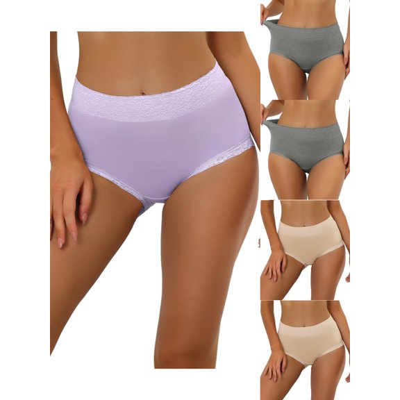 NOMADIC NOOK Women's Cotton Underwear High-Rise Lace Tummy Control Full Coverage Brief 5 Packs