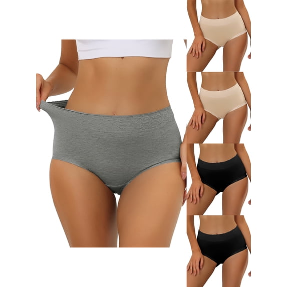 NOMADIC NOOK Women's Cotton Underwear High-Rise Lace Tummy Control Full Coverage Brief 5 Packs
