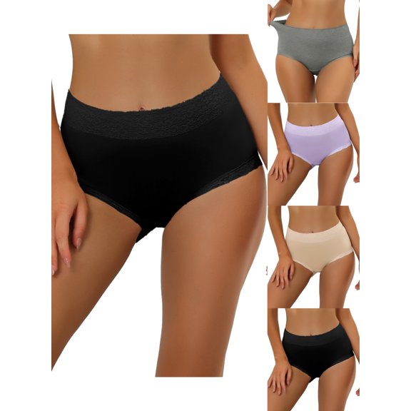 NOMADIC NOOK Women's Cotton Underwear High-Rise Lace Tummy Control Full Coverage Brief 5 Packs