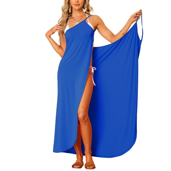 INSPIRE CHIC Women's Cover Ups Adjustable Strap Backless Wrap Maxi Dress S Royal Blue