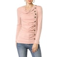 thumbnail image 1 of Allegra K Women's Cowl Neck Buttons Decor Long Sleeves Ruched Blouse, 1 of 7