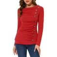 thumbnail image 1 of Allegra K Women's Cowl Neck Buttons Decor Long Sleeves Ruched Blouse, 1 of 5
